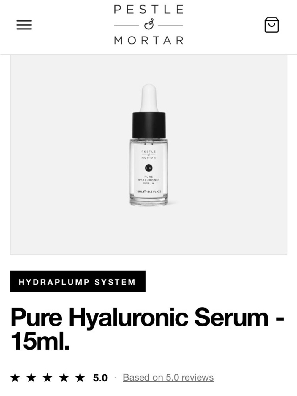 Pestle & Mortar Pure Hyaluronic Serum Clean Beauty 15ml BNIB